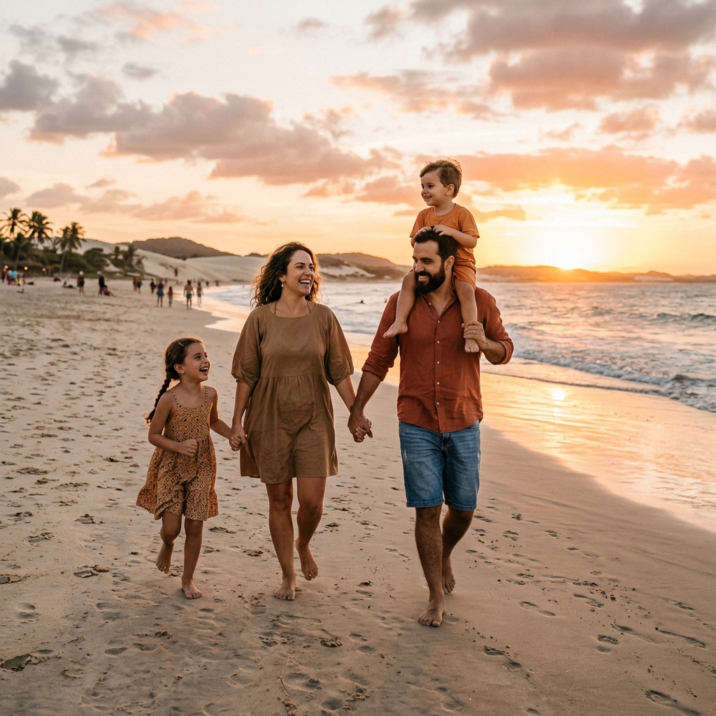 Moonset Family on the beach